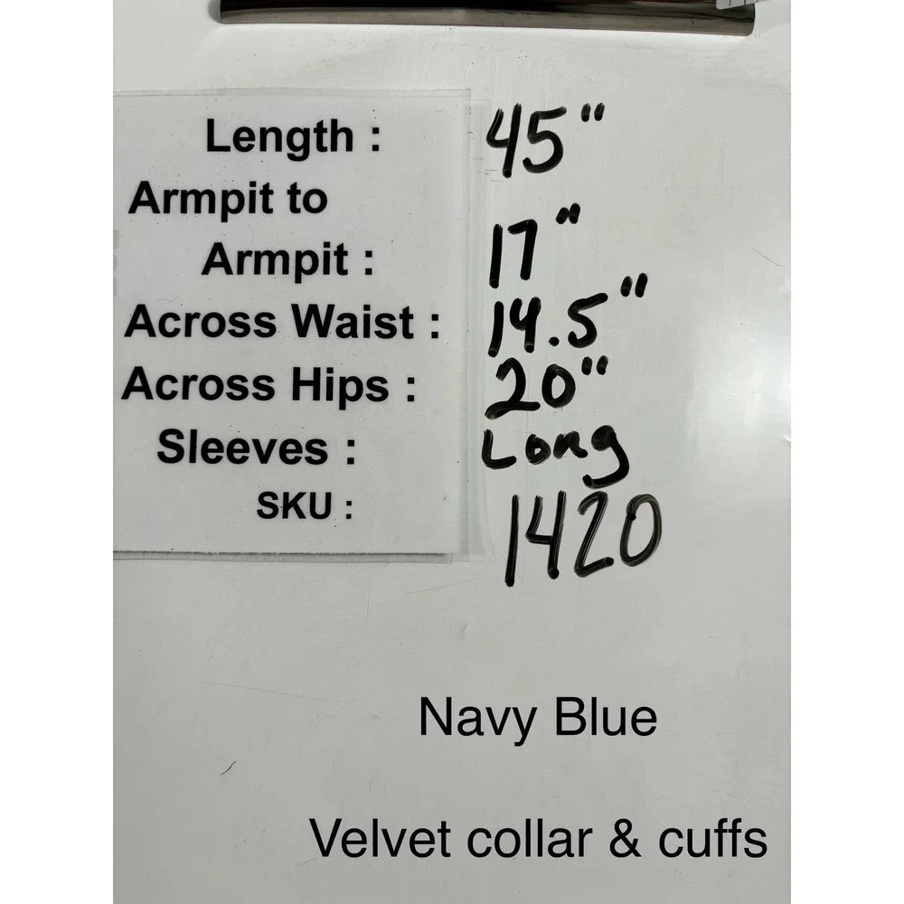 J Peterman Company Dress Womens 6 Navy Blue Velvet Collar Cuffs Long Midi A-Line